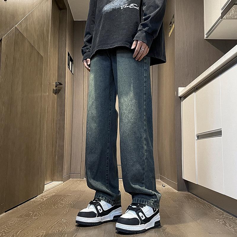 

Yadu Four Seasons Washed Denim Jeans: Retro Hong Kong Style, Loose Straight-Leg Casual Pants for Men and Women (523) 3XL