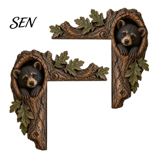 Saisonale Innendekoration 2 Stück Baumhöhle und Tier Holztür-Topper, Rustikaler Waldstil Dekorativer Weihnachts-Rahmen-Eckdekor, 2D