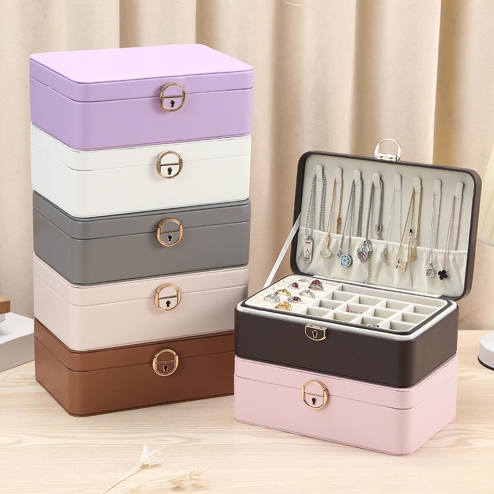 Jewelry Storage Box Portable Family Travel Earrings Necklace Storage Case Female Ring Organizer, Fashion PU Leather Display Case