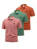 3 Pack Mens Campus Short Sleeve Polo Shirt, Button Placket Casual School Tops, Regular Fit for Class Errands Outdoor Walk Daily Commute Wear