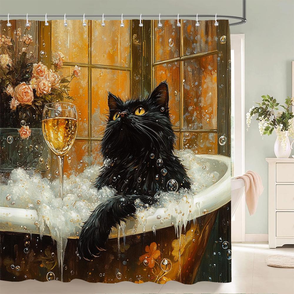 Nordic Style Flowers Leaves Animals Shower Curtain Cat and Dog Printed Bathroom Bath Curtain Home Decoration Curtain With Hooks