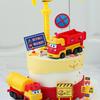Construction Vehicle Cake Toppers: Excavator, Bulldozer, Roadblock Inserts, Figurines for Boys' Birthday