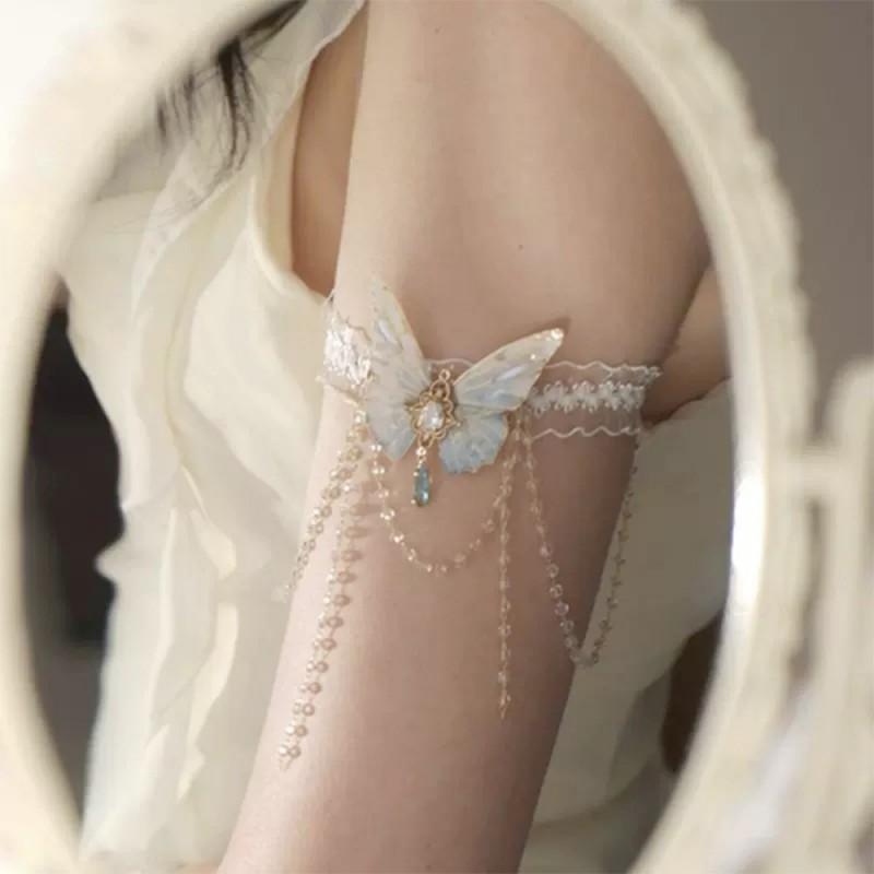 Delicate Lace Butterfly Tassel Arm Cuff Leg Chain Hand Body Jewelry Women Boho Chic Accessories Butterfly Tassel Armlet