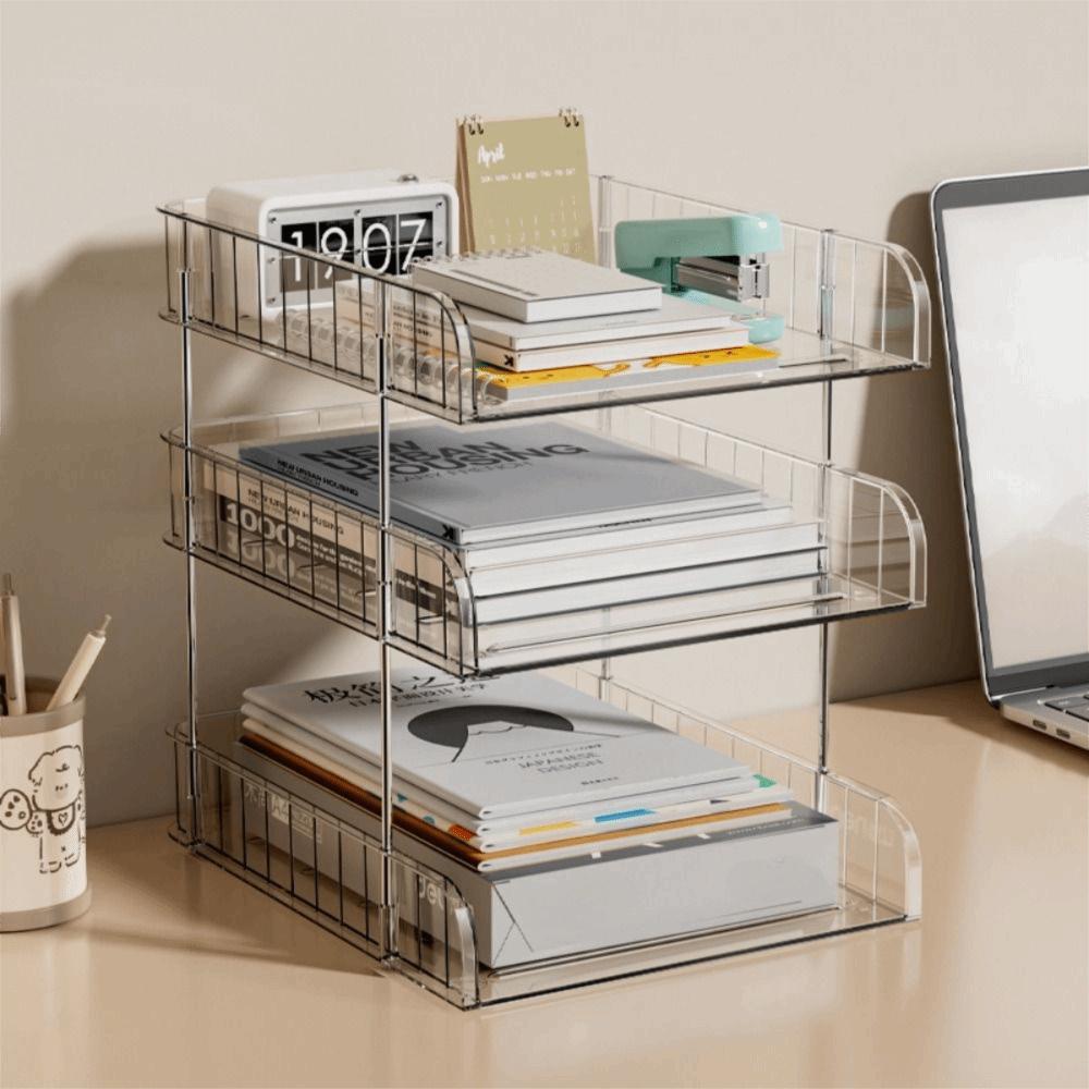 Transparent File Rack Book Shelf Multi-layer Multifunctional Storage Tray Large Capacity Desktop Organizer School Office