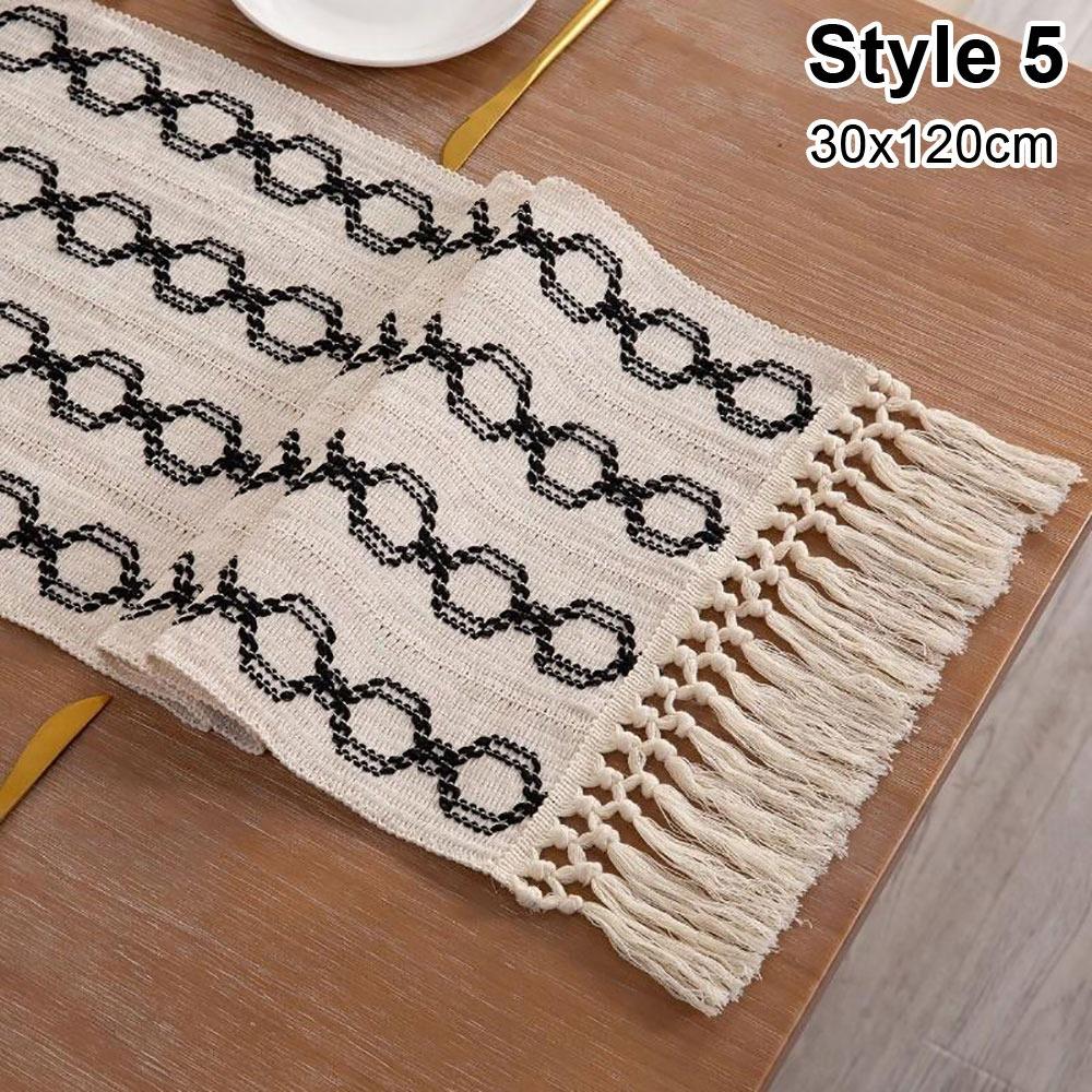 1Pcs Cotton Linen Table Runner Farmhouse Rustic 30x120cm 30x160cm Tablerunner with Tassels Cream Brown Macrame Burlap