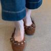 Fashion Retro Button Flower Rivet Shallow Toe Round Toe Single Flat Mary Jane Women's Shoes 2025 New Style
