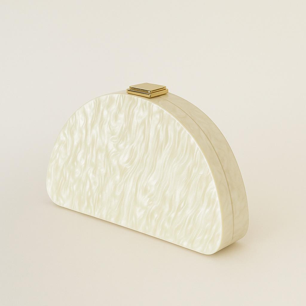 

New Acrylic Half Moon Evening Bag Pearl Texture Celebrity Style Wedding Banquet Clutch Shoulder Bag for Women Wholesale 21.5 cm L21xW14.5xH5.5cm