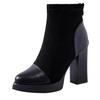 Women's High-Heel Platform Stretch Boots: Autumn/Winter Fashion, Ankle-Length, Thick Sole, Spliced Design.
