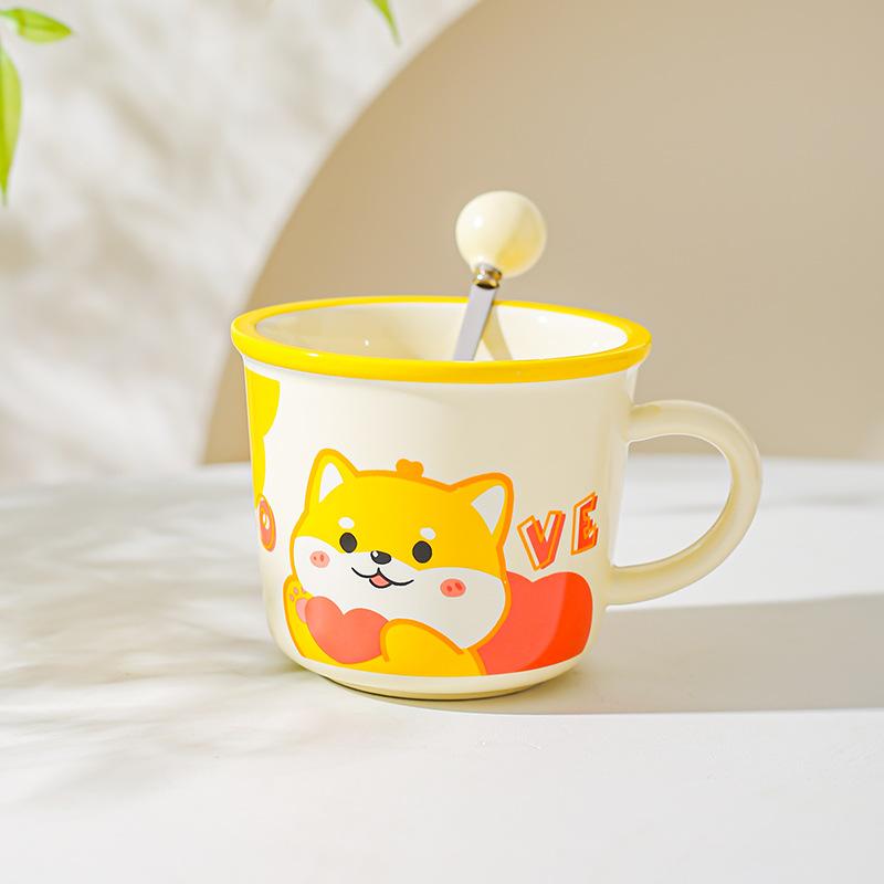Design Sense Niche Office Water Cup Cute Pet Cartoon Illustration Animal Mug Household Couple Milk Breakfast Cup