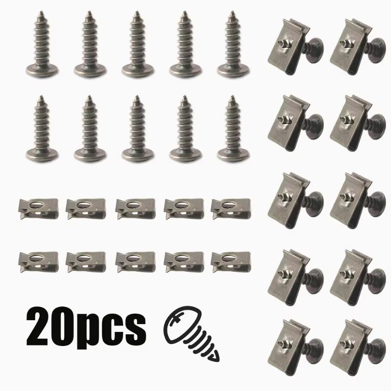 60/20Pcs Car Metal Screw Fastener U-Type Clips Anti-rust Clamp Fastener Bumper Fender Trim Panel Fastener Board Clip Accessories