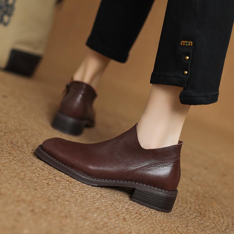 Fashion 2025 New Autumn/Winter Women Boots Round Toe Heel Women Shoes Ankle Boots Modern Boots Ladies Shoes Retro Genuine Leather