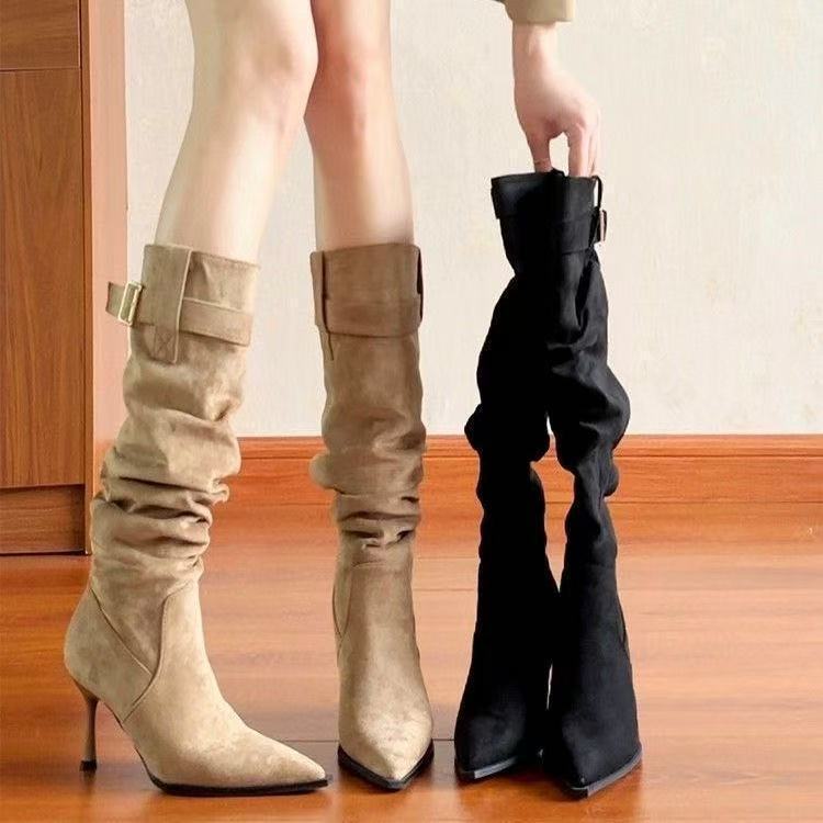 Wind Year High Heel Boots Belt Buckle Pointed Pile Fairy Boots Boots Stiletto