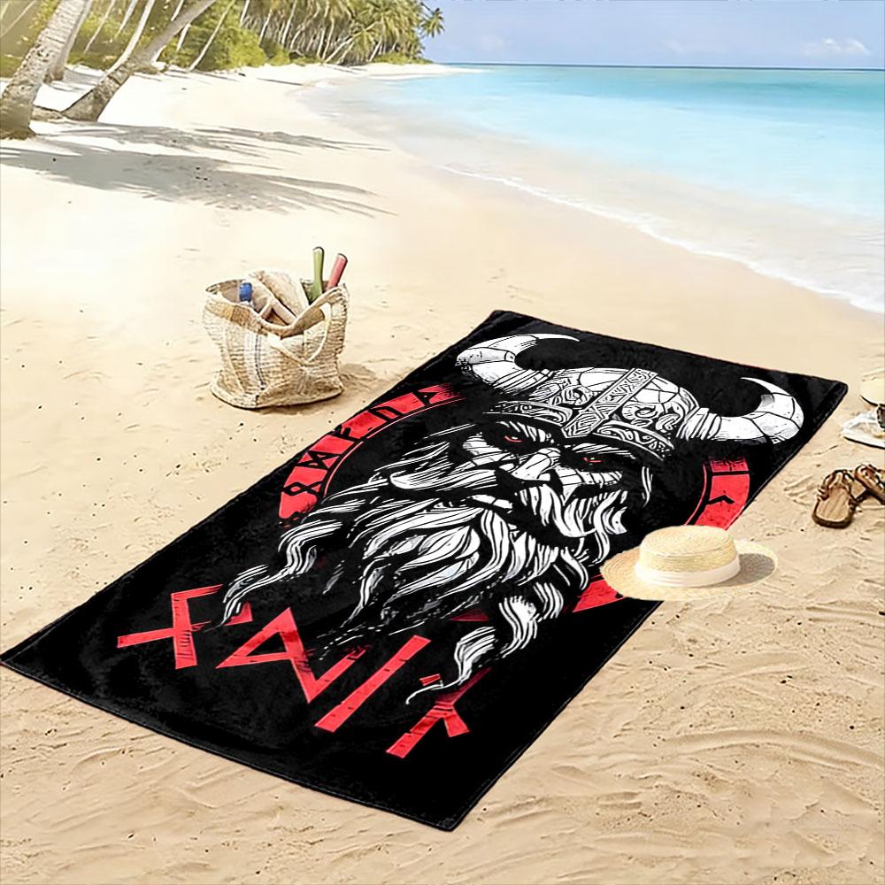 Fierce Viking Saga Essence Print beach towel, quick drying, suitable for travel, outdoor sports, jogging, the beach and swimming, gift