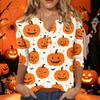 Women's Halloween Printed V-Neck Short Sleeve Tunic with Button and 3/4 Sleeves for Casual Fall Wear
