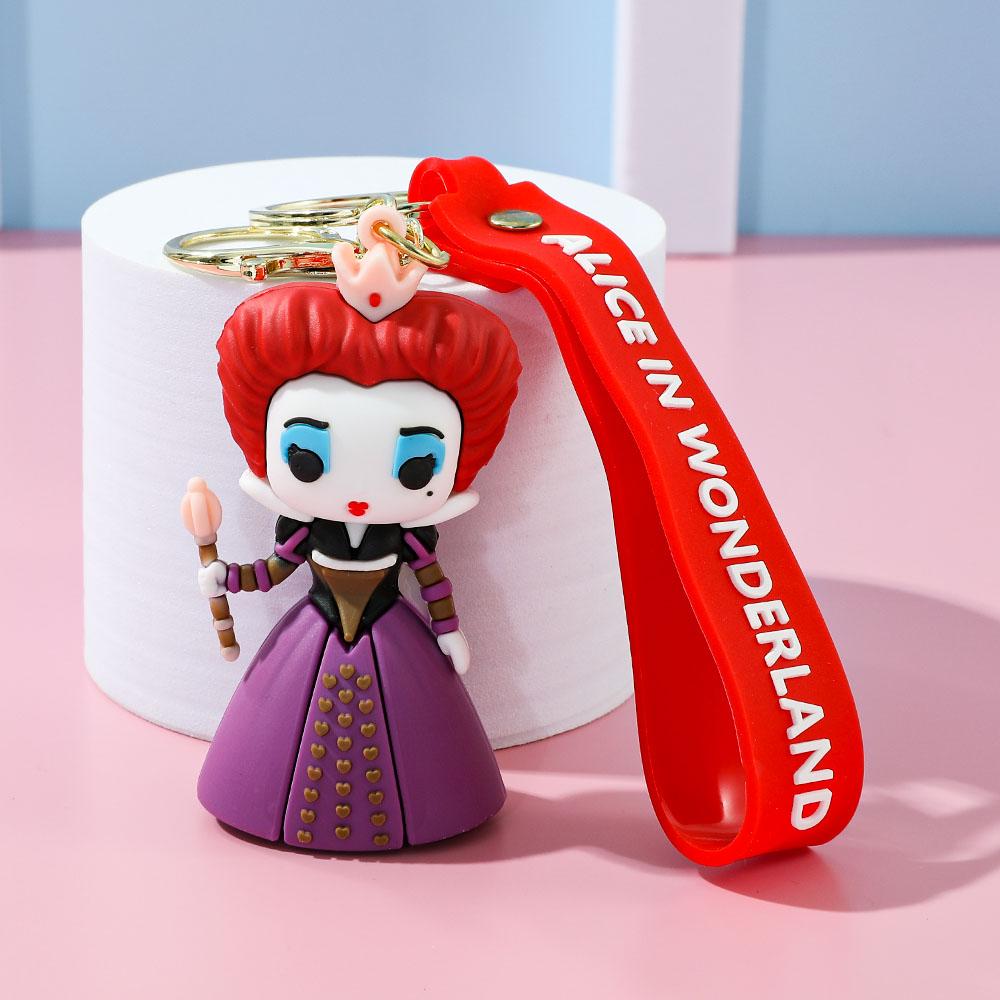 Alice in Wonderland Silicone Keychain Lovely 3D Anime Film Figure Key Chain Keyrings Backpack Bag Car Accessories Gift