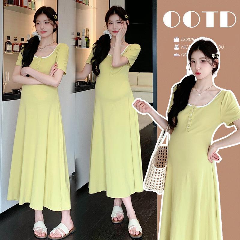 

Summer Slimming Knit Maternity Dress for Hot Moms Extra Large жёлтый