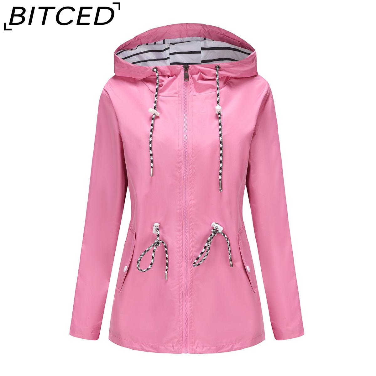 

BITCED Women s Long-Sleeved Splash-Resistant Mid-Length Trench Coat with Hood, Plus Size, Striped Lining 5XL рожевий