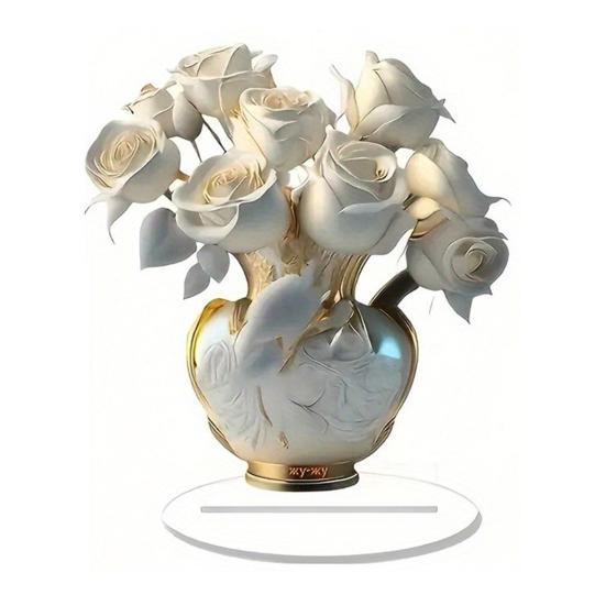 Квіткова акрилова табличка 2D Пласка троянда Настільний знак для офісу Спальні Робочого столу Кристалічний ефект Квіткова табличка-троянда для мами Дружини Бабусі