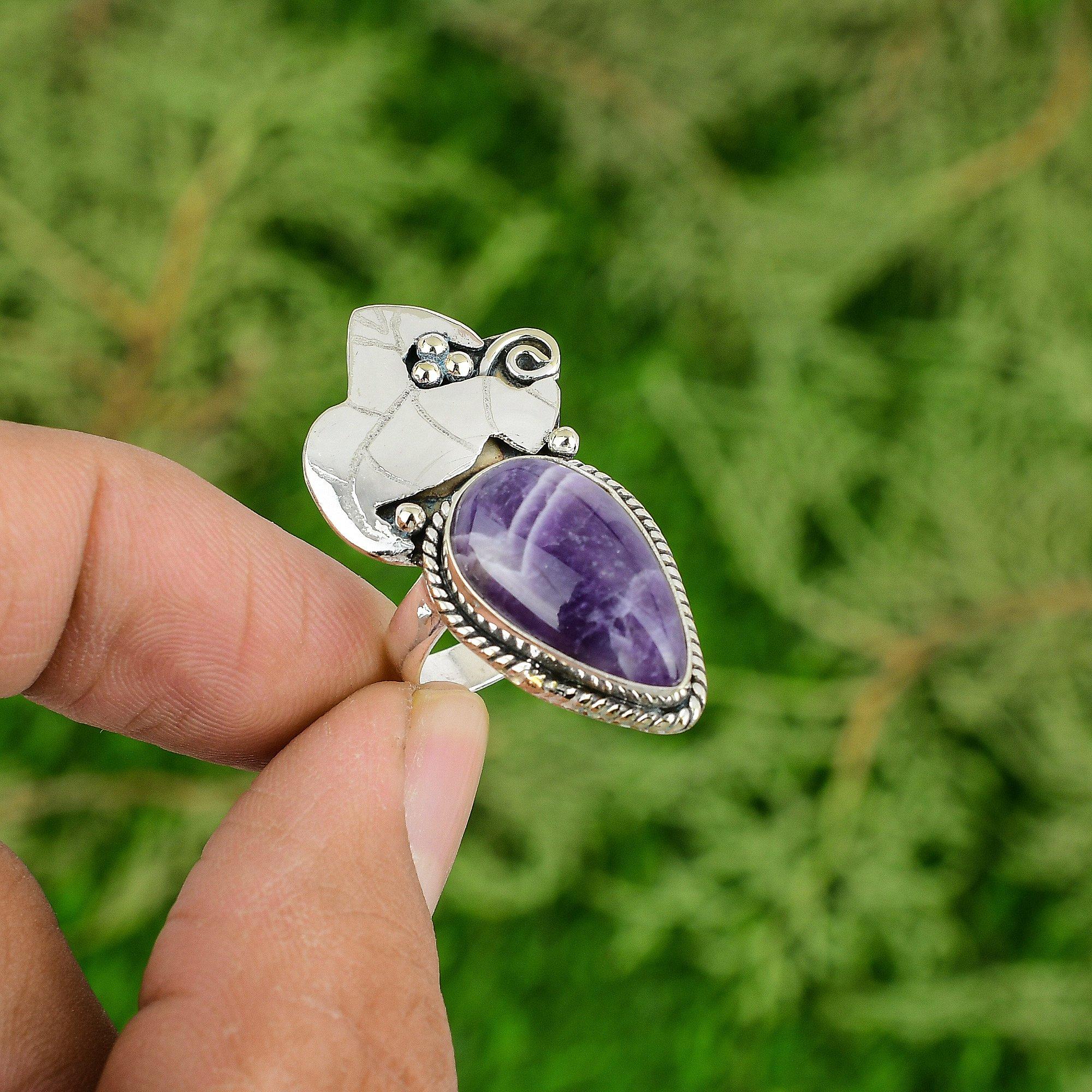 

Подарок для женщин Штабелируемое кольцо Размер 7,25 Серебро 925 пробы Натуральный шевронный аметист 7.25