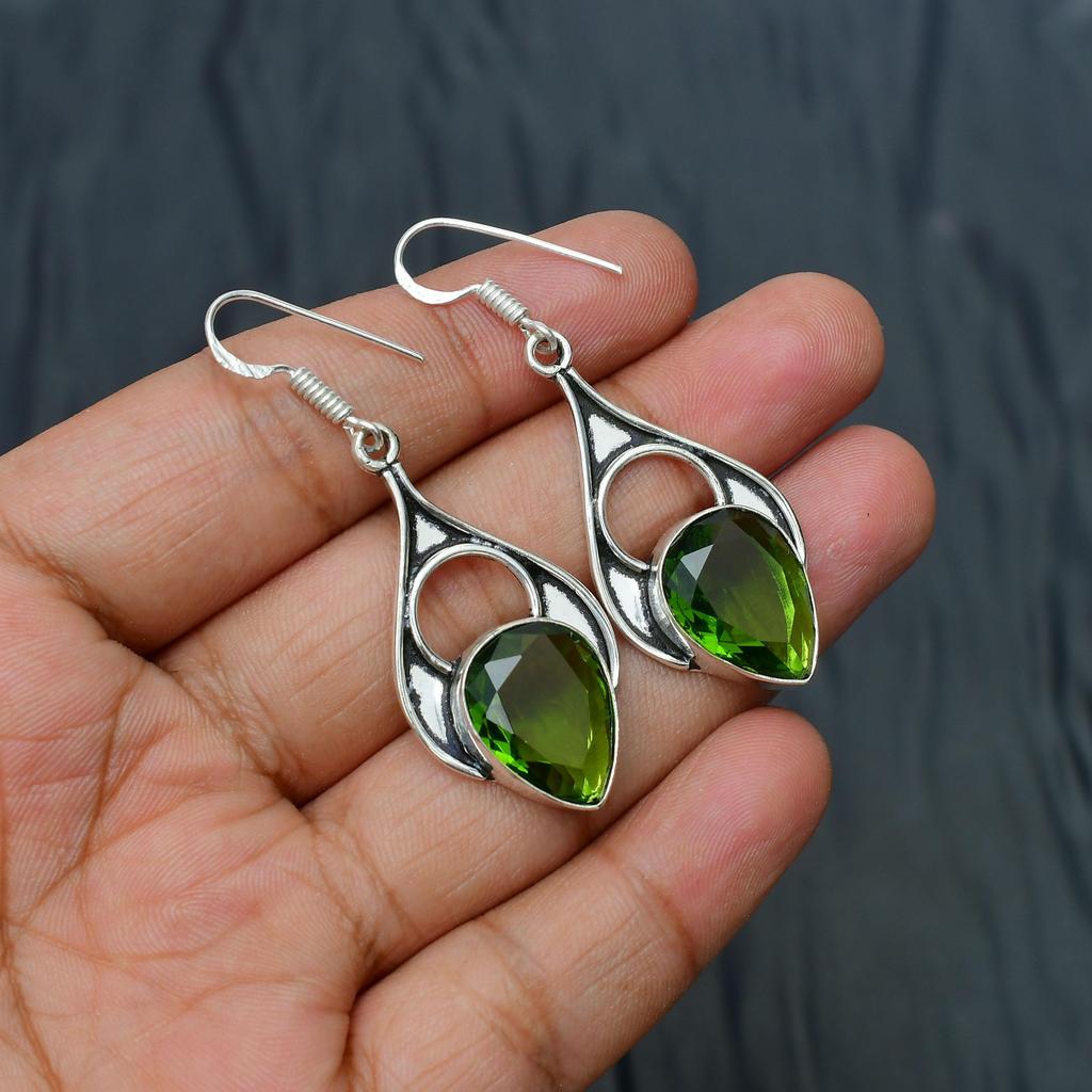 Peridot Gemstone Handmade 925 Sterling Silver Jewelry Earring