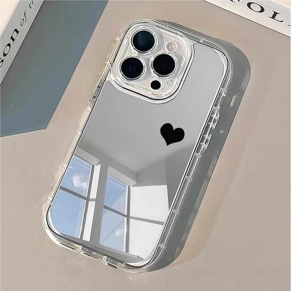Cute Love Heart Pattern Phone Case For iPhone 17 11 12 13 14 15 16 Pro Max XS XR 7 8 Plus Make Up Mirror Shockproof Luxury Funda