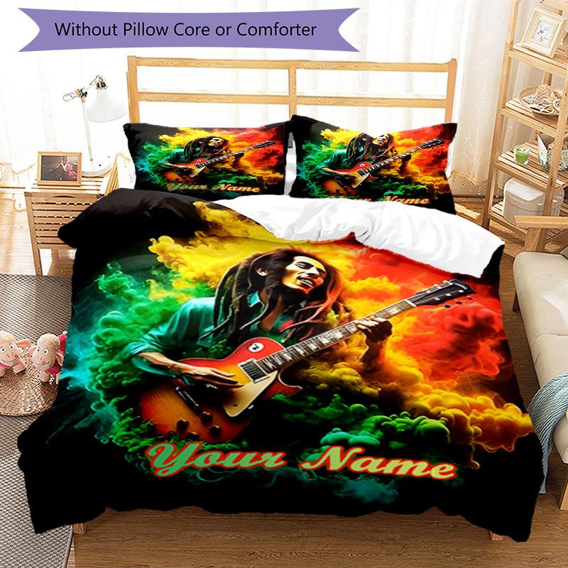 3PC Custom Name Rasta Music Legend Bedding Set Printed Bedding Set Duvet Cover Closure Includes 1 Duvet Cover & 256 Pillowcases for Bedroom