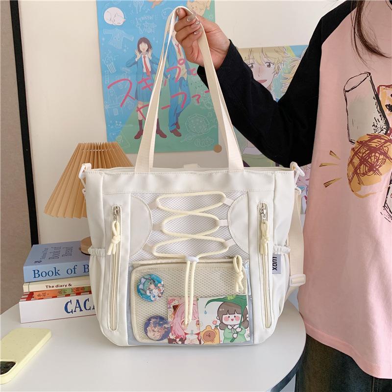Gao Yan Niche Japanese Transparent Pain Bag Large-capacity Girl Multi-pocket Shoulder Messenger Bag College Student Class Tote Bag