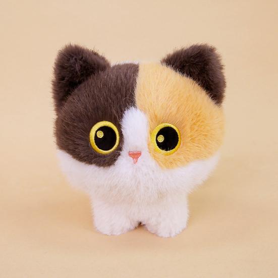Cute Little Kitten Plush Toy Siamese & Calico Cat Stuffed Animal with Big Eyes Soft PP Cotton Doll Birthday Gift for Cat Lovers