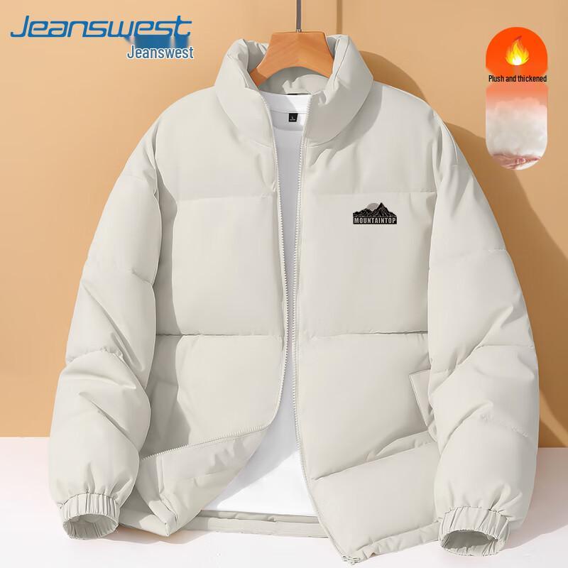 Jeanswest Men's Winter Letter Print Padded Jacket with Fleece Lining