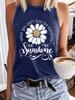 Floral Print Sleeveless Round Neck Women's T-Shirt Pullover Vest for Spring/Summer