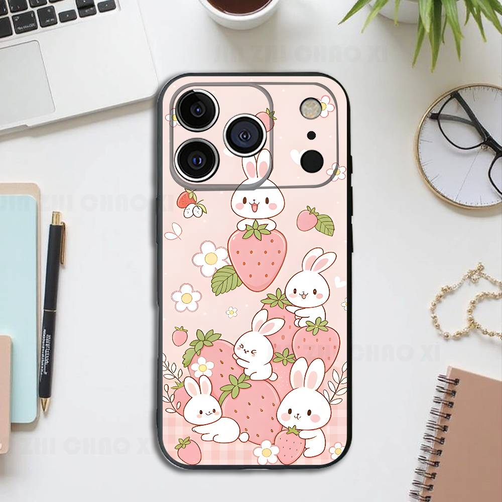 

Kawaii Rabbits Silicone Soft Phone Case For IPhone17 16 15 14 13 12 11 Pro Max Plus X XR SE Cover iPhone12mini