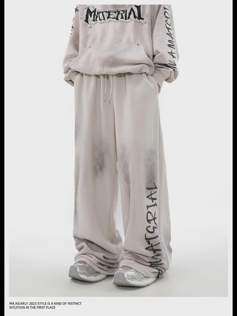 Men's Retro Graffiti Casual Pants - Spring/Autumn Dirty Wasteland Style Long Pants