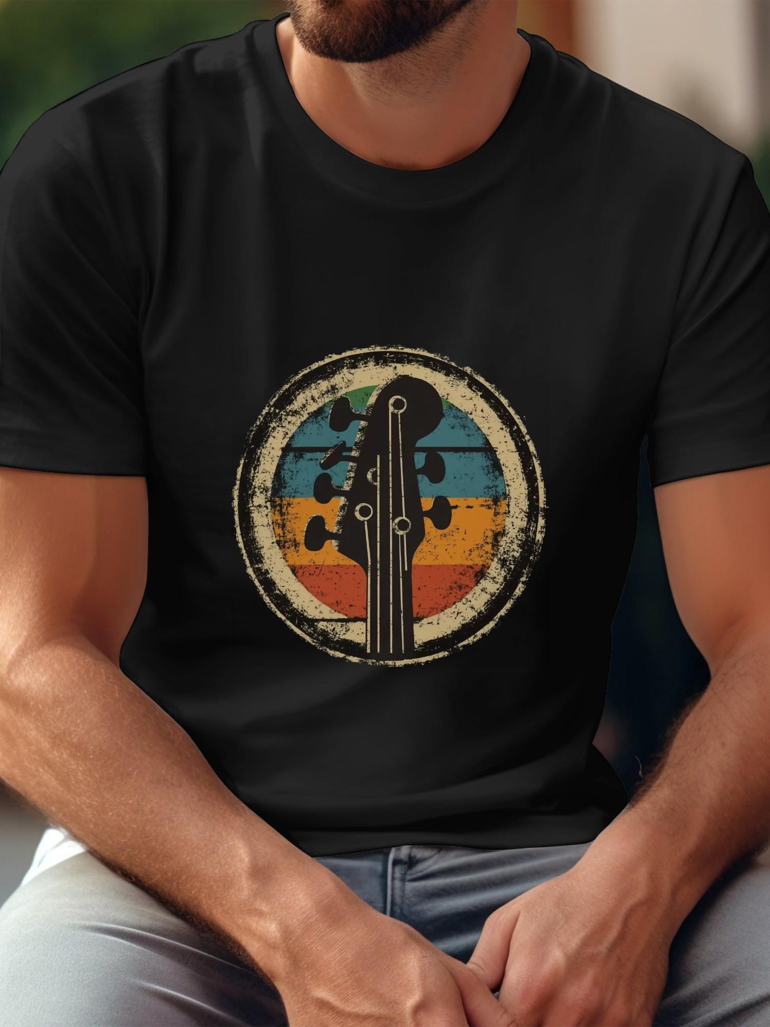 1pc Electric Bass Retro Distressed Vintage T-shirt S