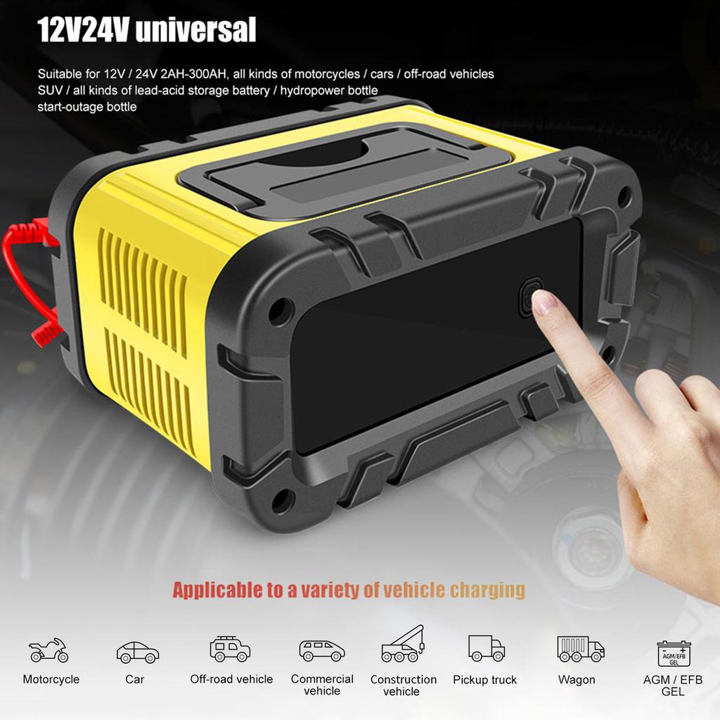 Battery Charger, 12V and 24V Smart Automatic Battery Charger with Large Display Screen, Battery Maintainer for Cars