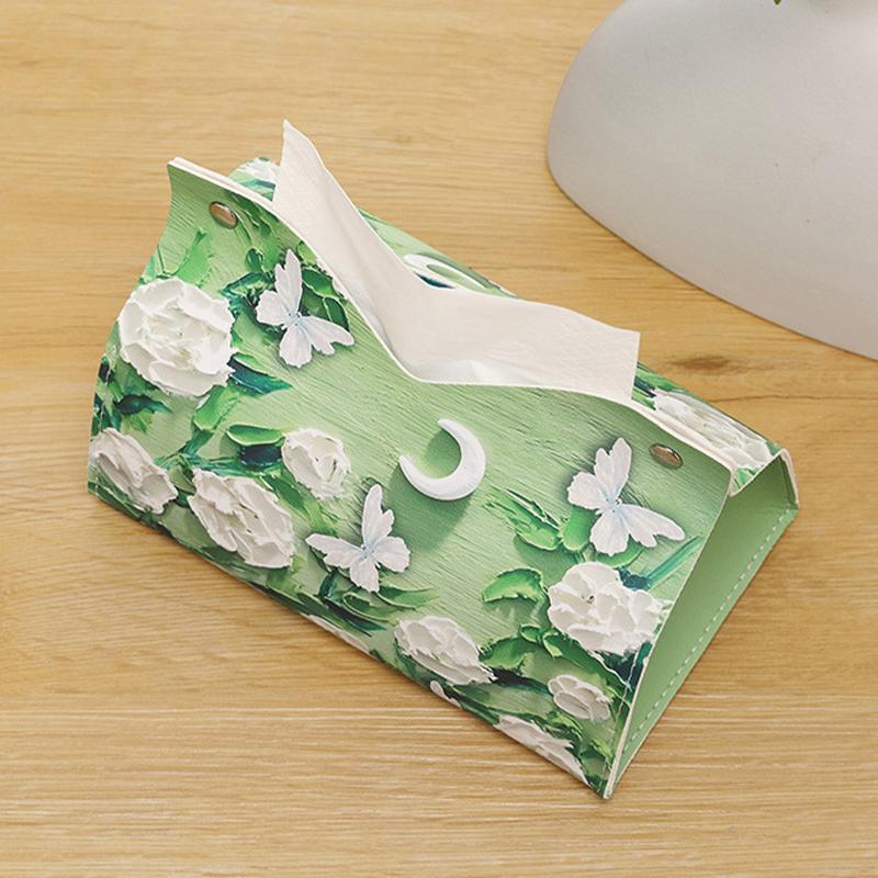 Oil Painting Style Flowers Tissue Box Creative Tabletop Napkin Box For Home Living Room