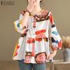 ZANZEA Women Casual Round Neck Loose Long Sleeve Print Blouse