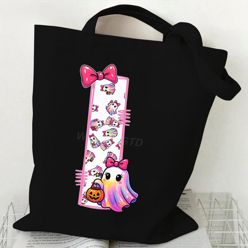 Halloween personalized print student canvas bag tutoring bag 26 letters fashion shoulder bag women large capacity