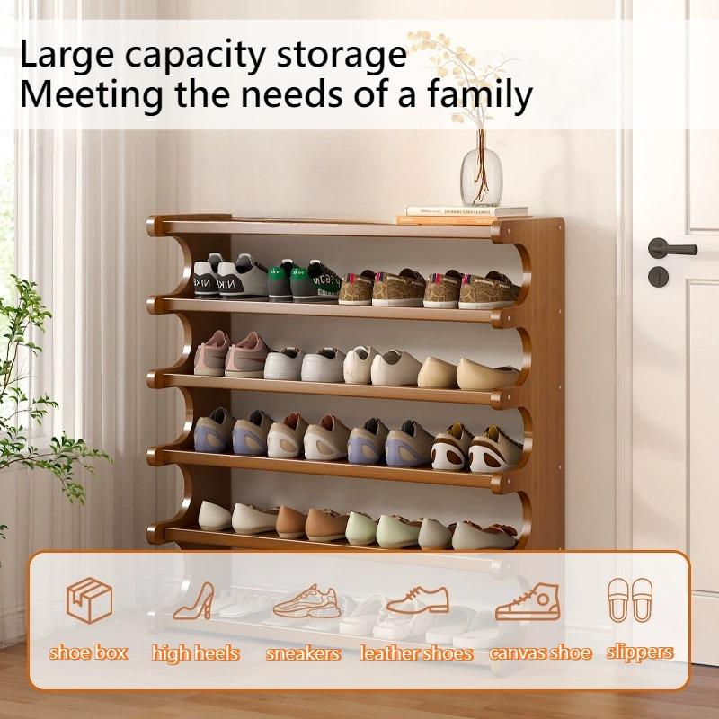 Large Capacity  Shoe Rack - Multi-Tiered Wood and Bamboo Storage Box,  Holds Multiple Pairs of Shoes,  Freestanding Shoe Cabinet