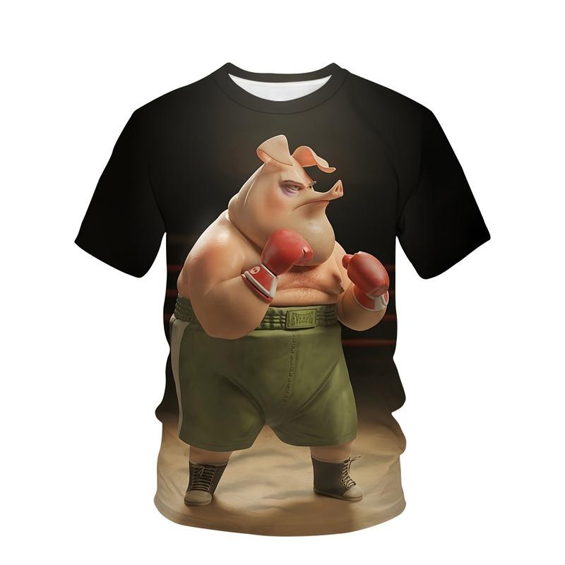 Funny Pig Pattern Men T Shirt 3D Printed Animal Tshirt Crew Neck T-Shirt Summer Street Short Sleeve Casual Tee Shirts Tops