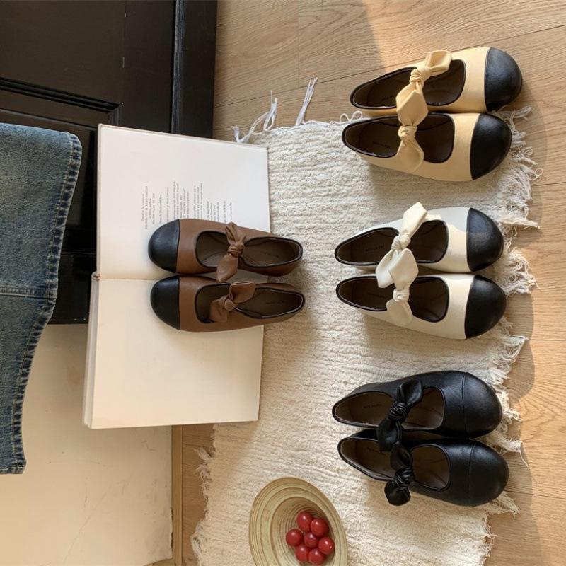 

Flat-bottomed ballet single shoes women s shoes spring and autumn new square head bow temperament red shoes 39 коричневий