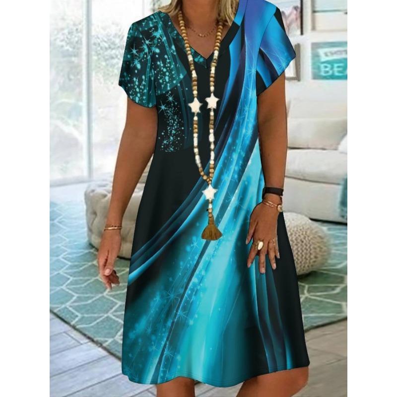 

Spring and Summer Women s Elegant Short Sleeved Dress, Outdoor Leisure Travel Commuting Beautiful V-neck Women s Dress XL