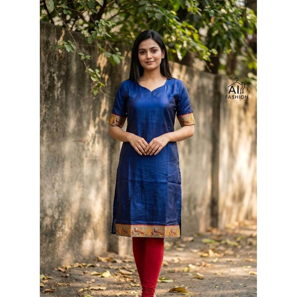 Indian Designer Fandy Satin Kurta Women's Office Wear Top Tunic Kurti Dress