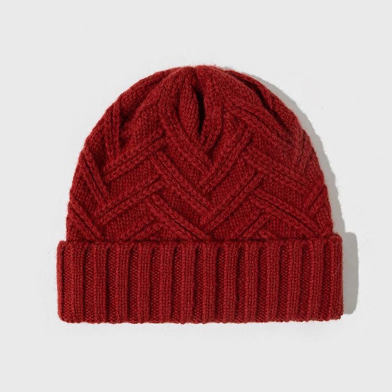 % Wool Knitted Hat Thickened Autumn and Winter Cold Hat Men's and Women's Warm Wool Hat Simple, Fashionable and Versatile Solid Color