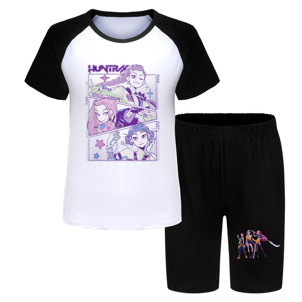Kpop Demon Hunters Children Summer Sports Set With Cotton Tee And Shorts For Kids