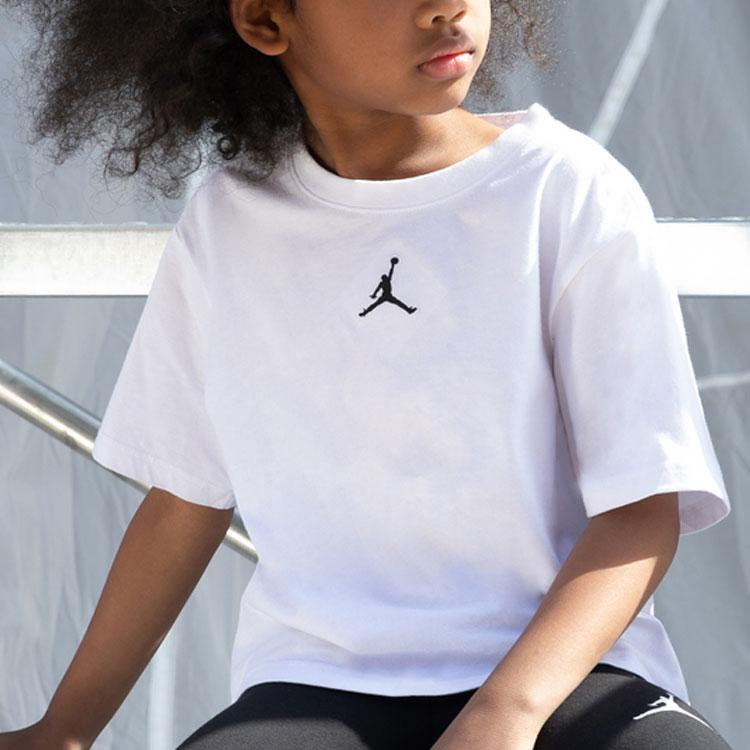 Jordan SS22 Logo Embroidered Sports Crew Neck Short Sleeve T-Shirt Kids Tops White JD2132042GS-001