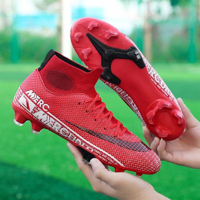 Vente chaude Rouge Football Bottes Hommes Spike Antidérapant Haut Haut Chaussures De Football Jeunesse En Plein Air Original Football Bottines Homme Taille 31-45