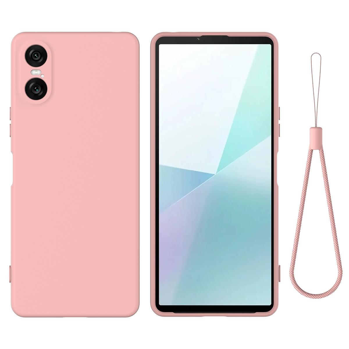 

Для Sony Xperia 10 VI Чохол Захисний чохол для телефону з рідкого силікону з ремінцем для руки Pink
