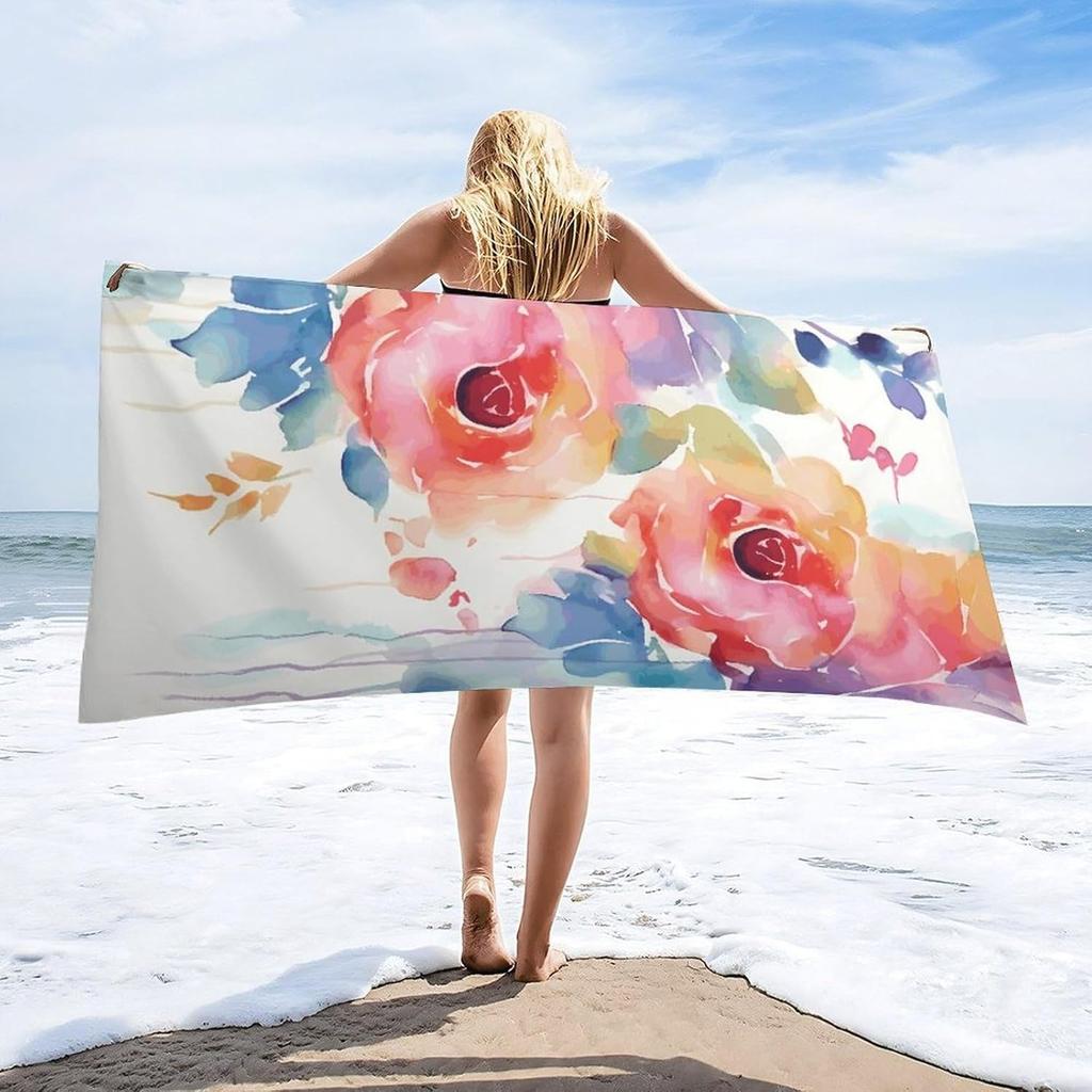 Pink Flower Arts Pattern Beach Towel for Family Stuffs Friends Gift Quick-Dry Sand Free For Bath Yoga Beach Camping Swimming GYM