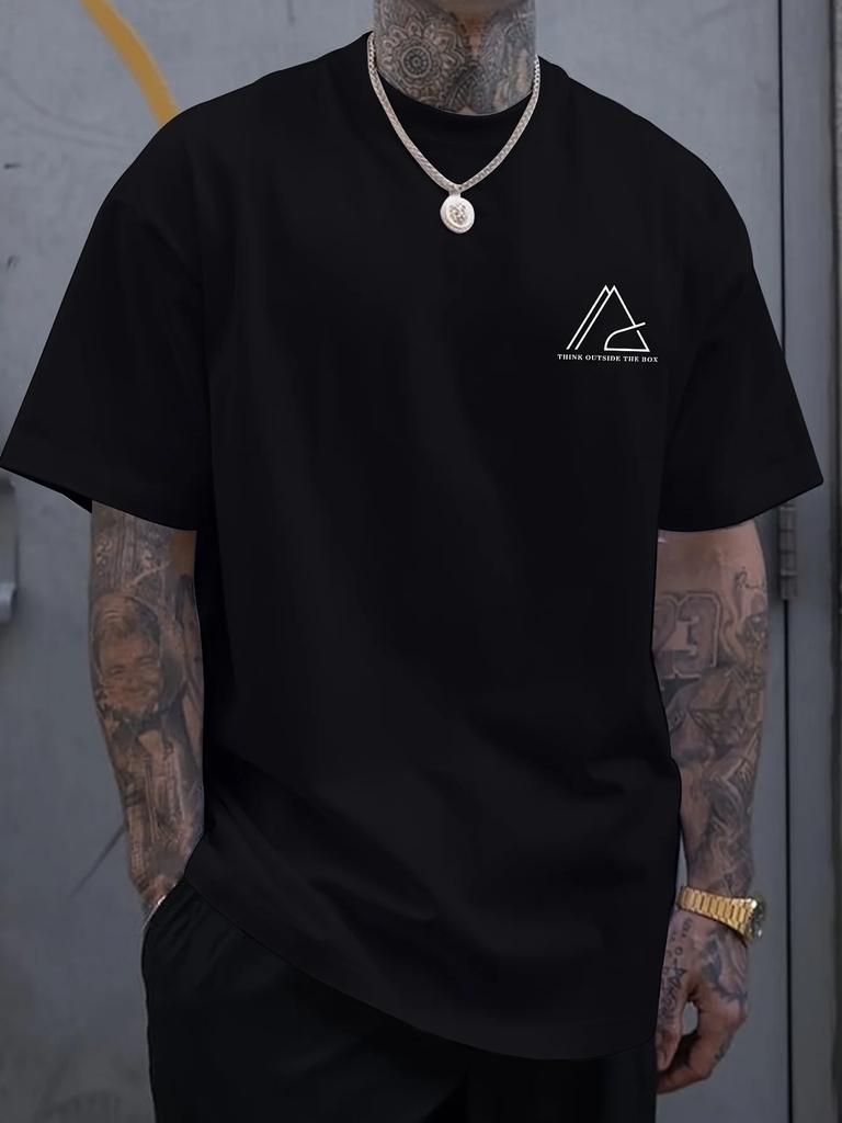 Summer creative geometric pattern Harajuku printed short-sleeved men's 100% cotton T-shirt outdoor casual top