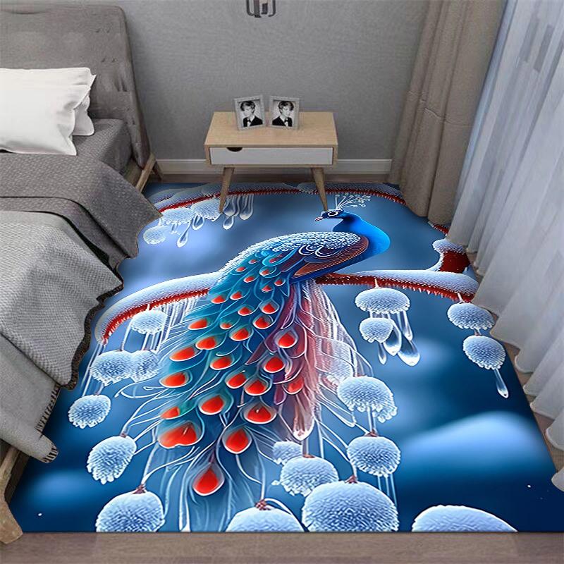 

Утолщенный 3D павлин ковер у кровати в спальне универсальный ковер на все времена года для эркерного окна на кухне в гостиной ковер высокого класса 100x200cm синий
